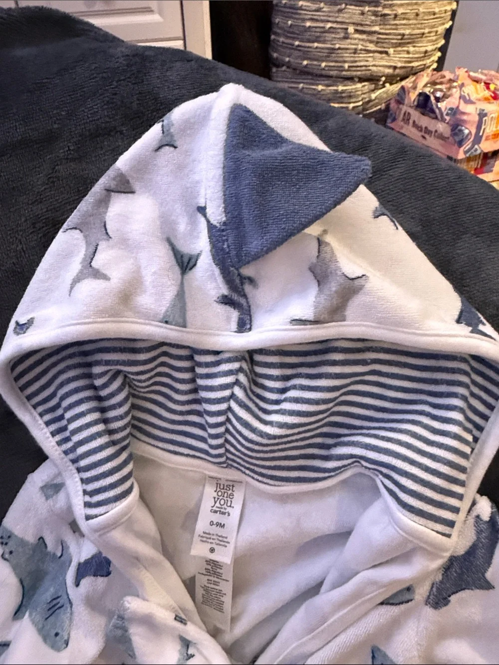 Carter's Striped Hooded Baby Robe in Blue and White